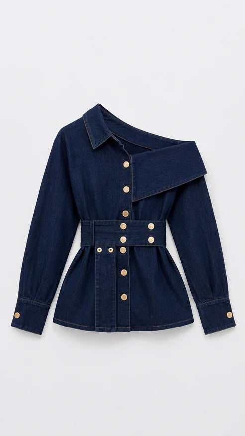 Asymmetric Indigo Denim Jacket