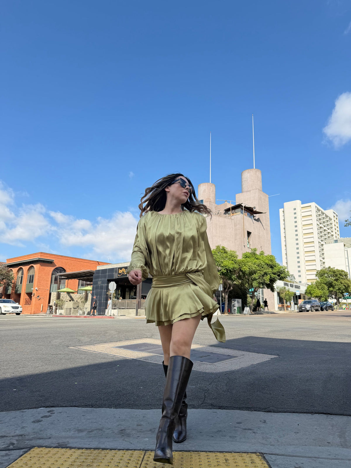 Olive Satin Wrap Romper
