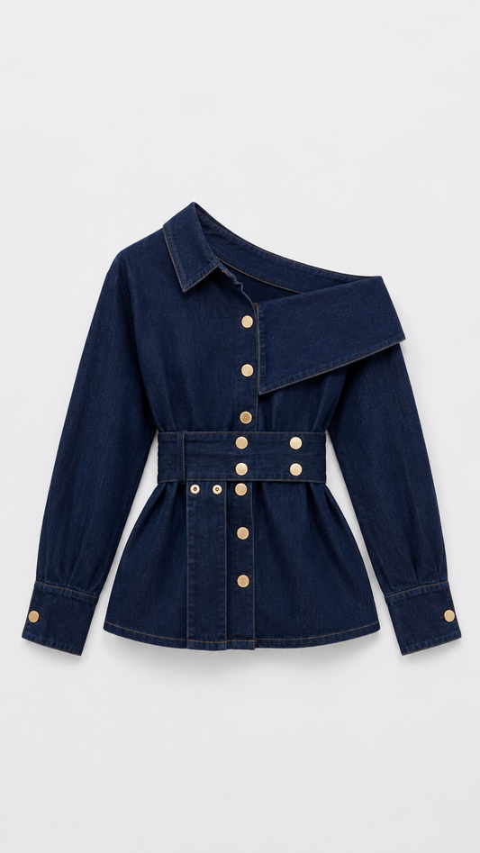 Asymmetric Indigo Denim Jacket