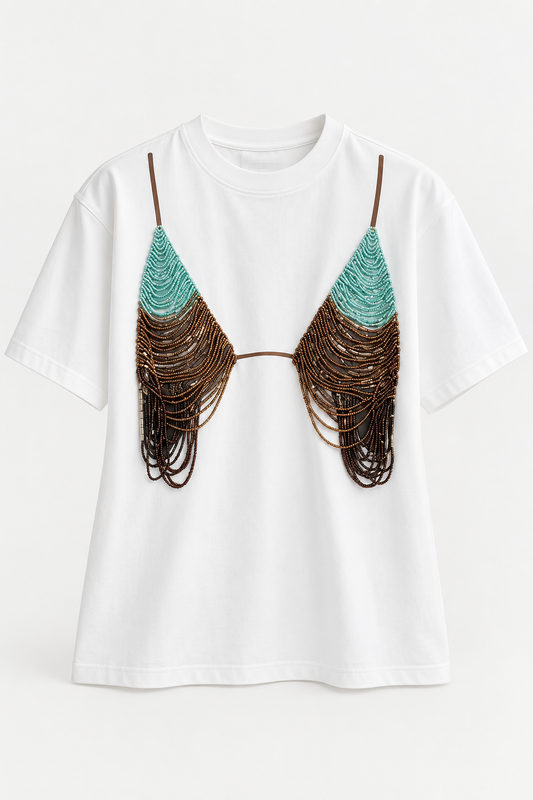 Beaded Bra Turquoise Tee