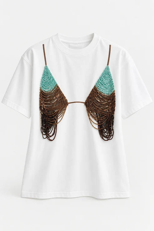 Beaded Bra Turquoise Tee