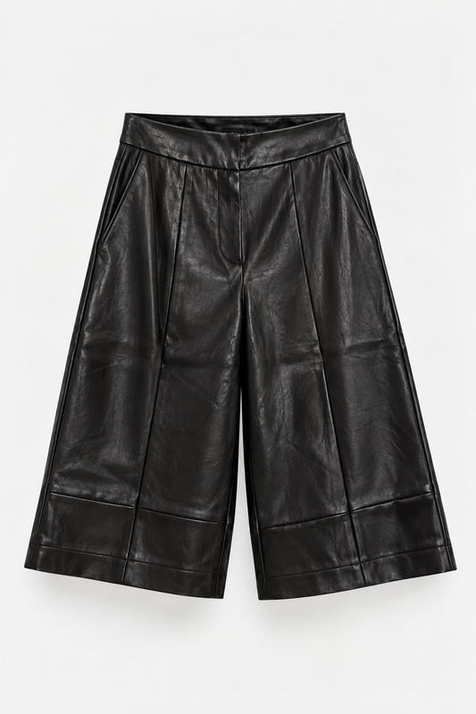 Black Leather Culotte Pants