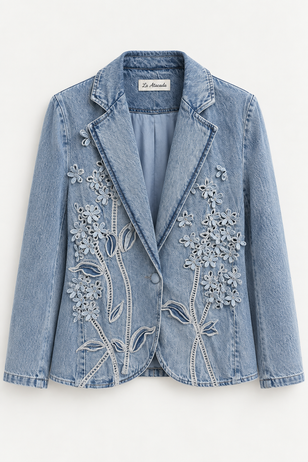 Floral Embroidered Denim Blazer