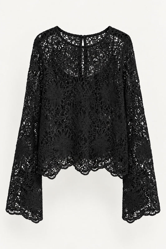 Black Crochet Lace Top