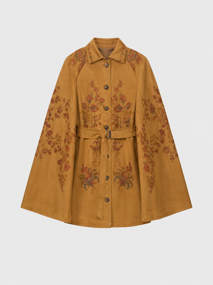 Autumn Bloom Embroidered Cape Jacket