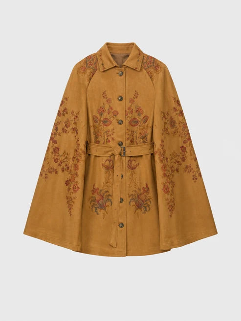 Autumn Bloom Embroidered Cape Jacket